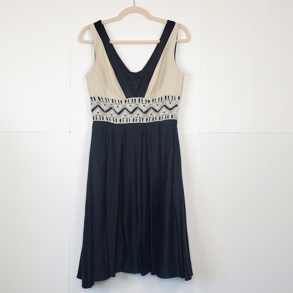 Anthropologie Burlapp Black & Cream V-Neck Dress